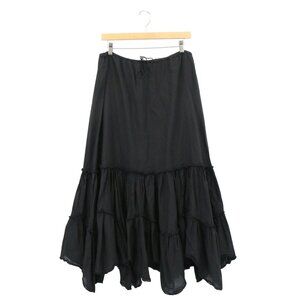 Luna Luz Black Eyelet Knit Trim Asymmetrical Hem Long Cotton Maxi Skirt M